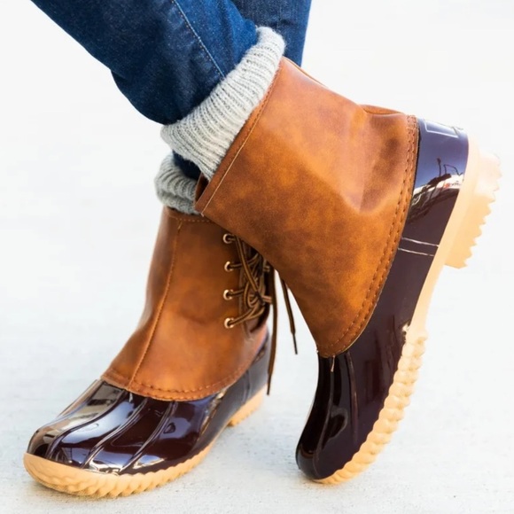 Tan Side Laced Duck Boots - Picture 2 of 4